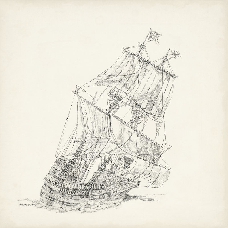 Antique Ship Sketch XI by Richard Foust - Wrapped Canvas Print, 30cm H x 30cm W