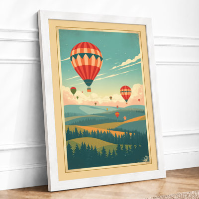 Balloons Above Golden Fields Vintage - Framed Print