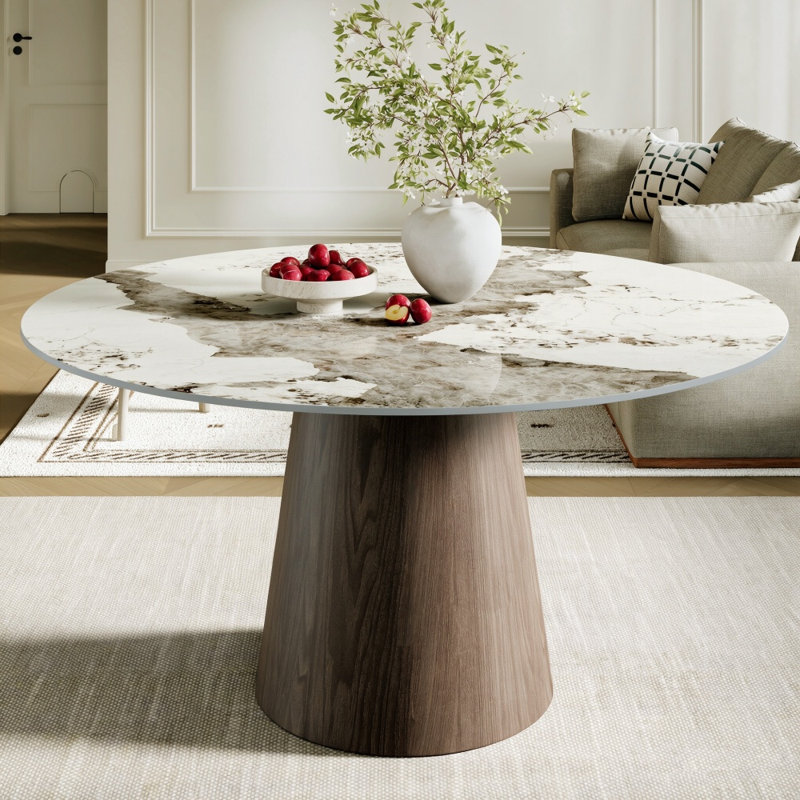 Table ronde sur piédestal pour 8 personnes Bobrow, H 29,52 po x l 59,06 po x P 59,06 po, Pandora, Espresso