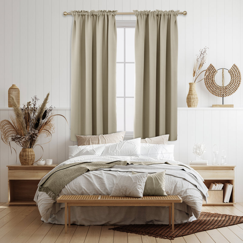 Blackout Rod Pocket Thermal Insulated Curtains (Set of 2), Beige, 52" W x 24" L