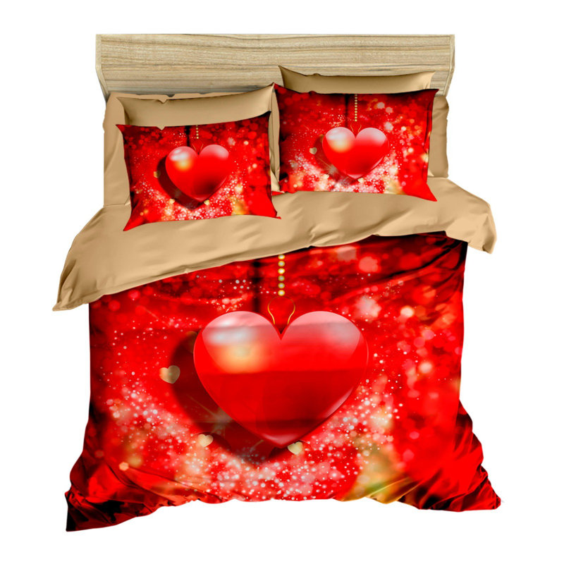 Ensemble de housse de couette, Rouge / doré, Housse de couette double + 3 pièces supplémentai