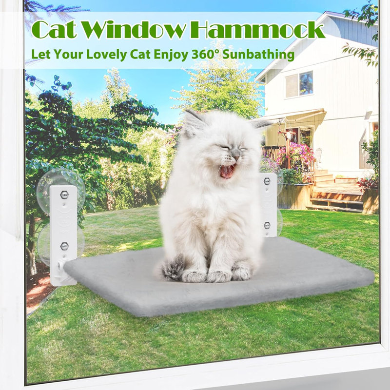 Foldable Cat Window Perch With 4 Larger Suction Cups, Cordless Window Bed With Reversible Cover For Cats Inside, Grey