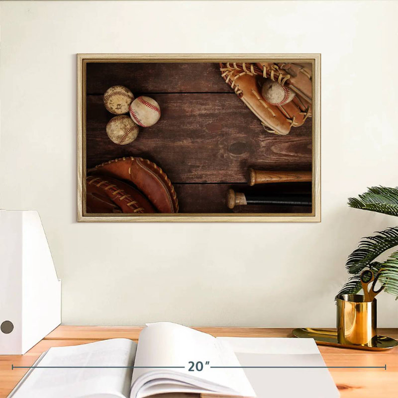Baseball rétro, Cadre flottant en bois naturel, 13 po x 9 po