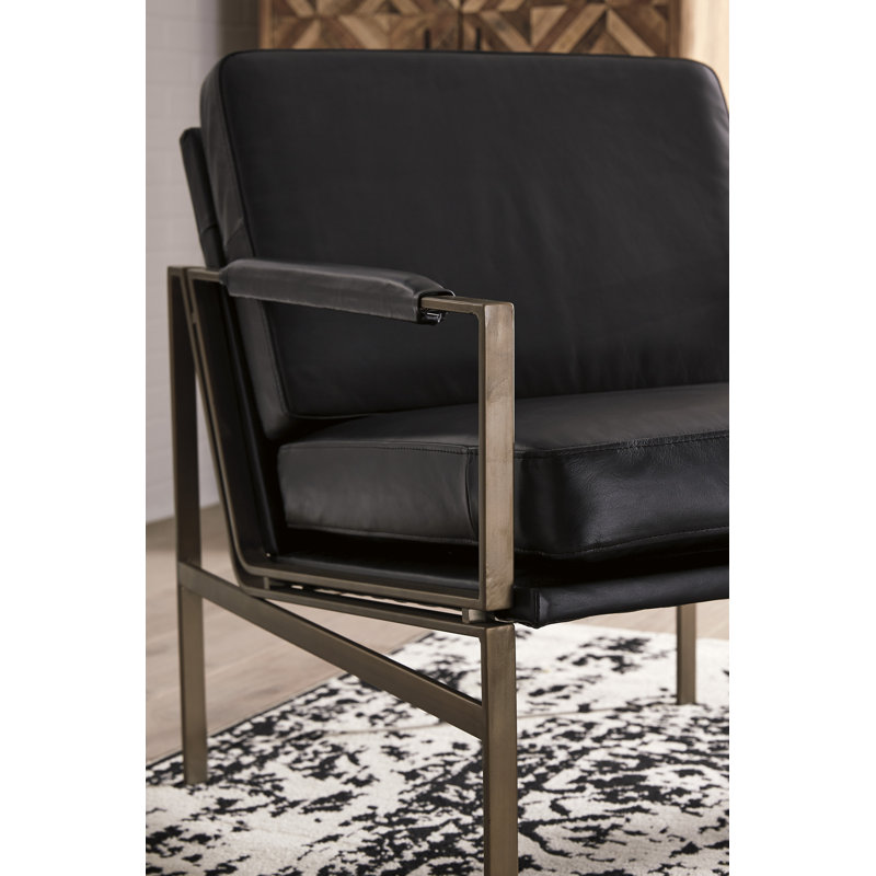 Adalyn 73.66Cm Wide Genuine Leather Armchair, Bronze, Black Genuine Leather