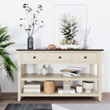 Console Table, 50 Inch Retro Sofa Table with 3 Storage Drawers and 2-Tier Open Storage Shelf Entryway Table for Living Room, Kitchen, Entryway, Hallway