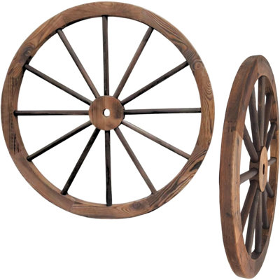 Wood Rustic Western Wagon Wheel Wall Decor Set of 2 32 Inch Dark Brown Indoor or Outdoor Display