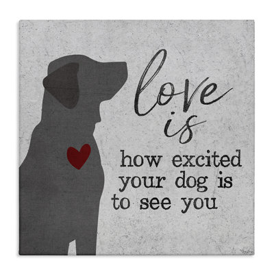 Love Is How Excited Your Dog Is Quote Hearts Grey Red by Gigi Louise - Graphic Art Print