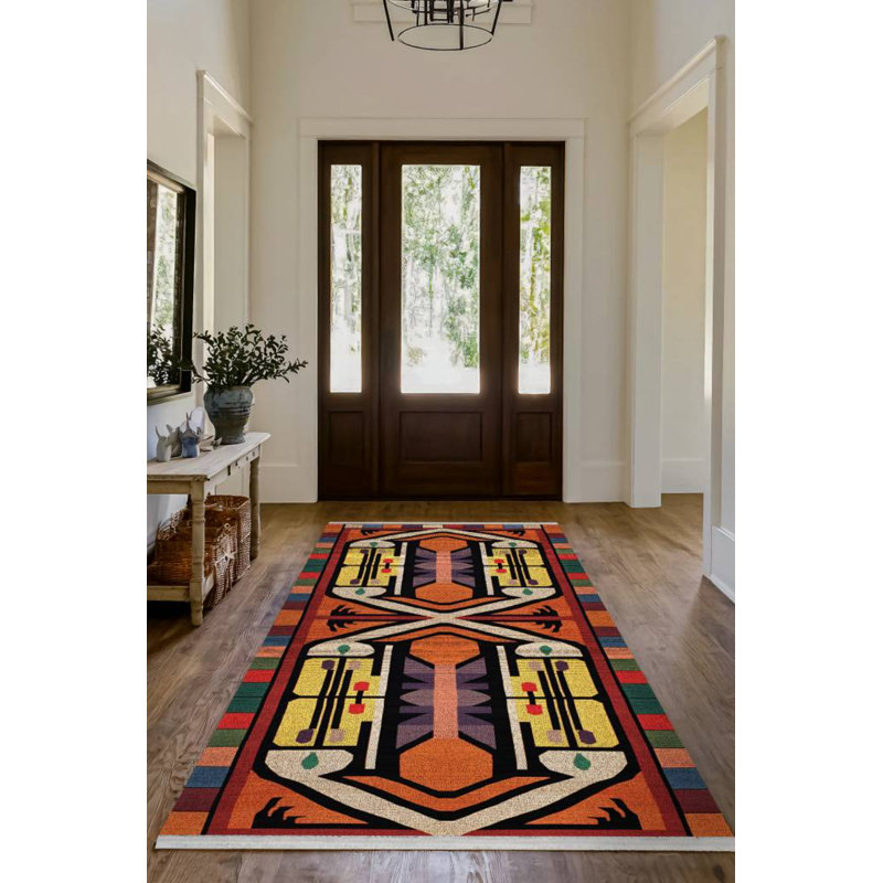 Menasa Collection Digital Print Cotton-Polyester Colorful Moroccan Rug, Runner 4' x 11'6"