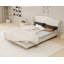 Lit luxueux rembourré en velours avec tête de lit capitonnée, structure robuste pour le confort et l'élégance, beige-151421600-151421605