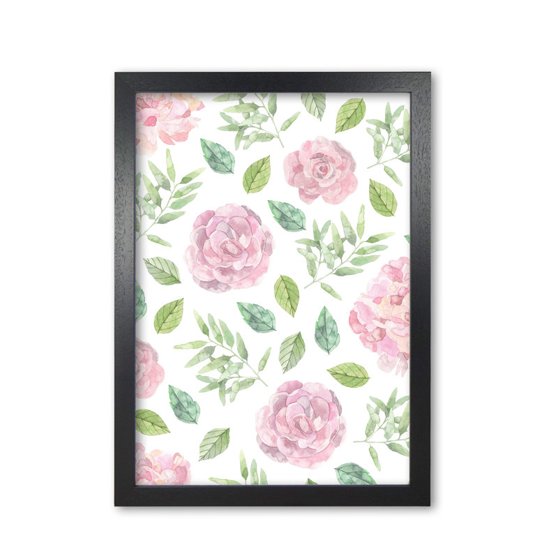 Pink Floral Repeat Pattern - Print, 42 cm H x 30 cm W x 5 cm D, Black Grain Frame