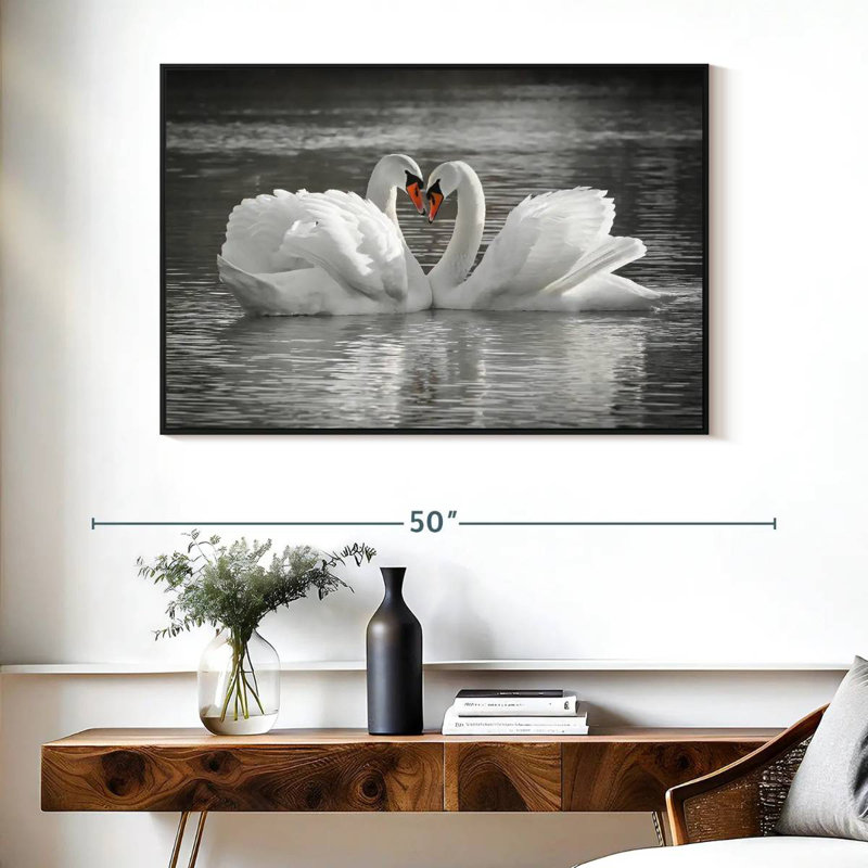 Couple de cygnes amoureux, Cadre flottant noir, 40 po x 27 po