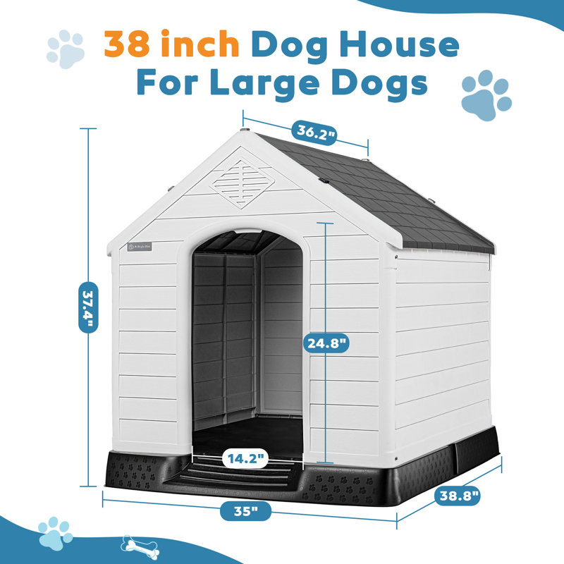Aunyae Plastic Portable Dog House, 37.4" H x 35" W x 38.9" D, Gray