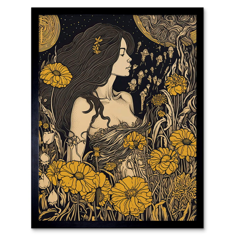 Hudock Woman In Flower Field Midsummer Night - Single Picture Frame Print