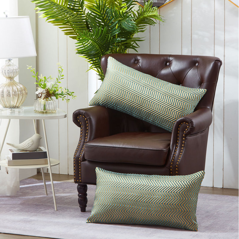 Chevron Rectangular Lumbar Cushion Cover, Deep Teal
