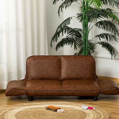 Le canapé pliable pour animaux de compagnie, en cuir de polyuréthane pour chiens de taille moyenne et grande, brun, offre un lit douillet confortable