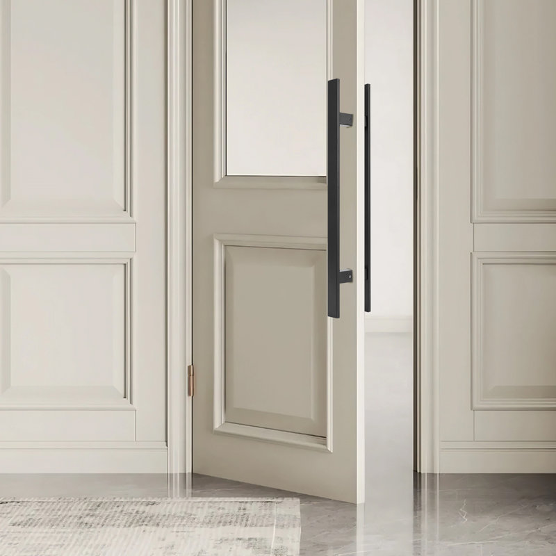 Poignée de porte à double face à tirer, poignée de porte en forme de H (1,57 (l)), 23.62", Noir mat
