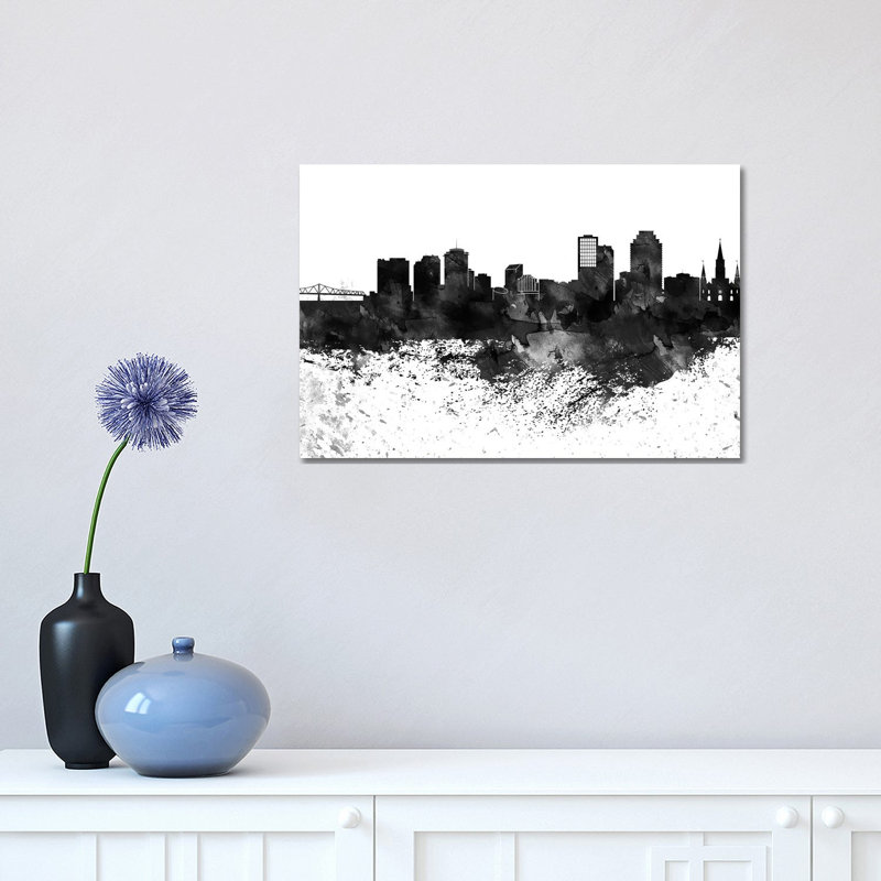 New Orleans Black & White Drops Skyline by Wall Decor Addict - Wrapped Canvas Painting, 30.48 cm H x 45.72 cm W