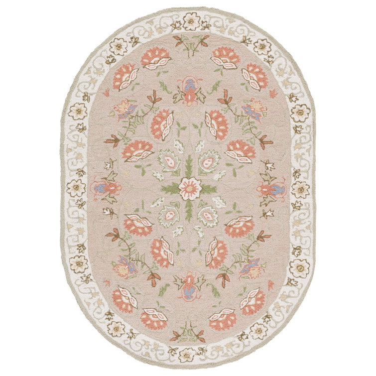 Hollander Floral Hand-Hooked Wool Beige/Green Area Rug