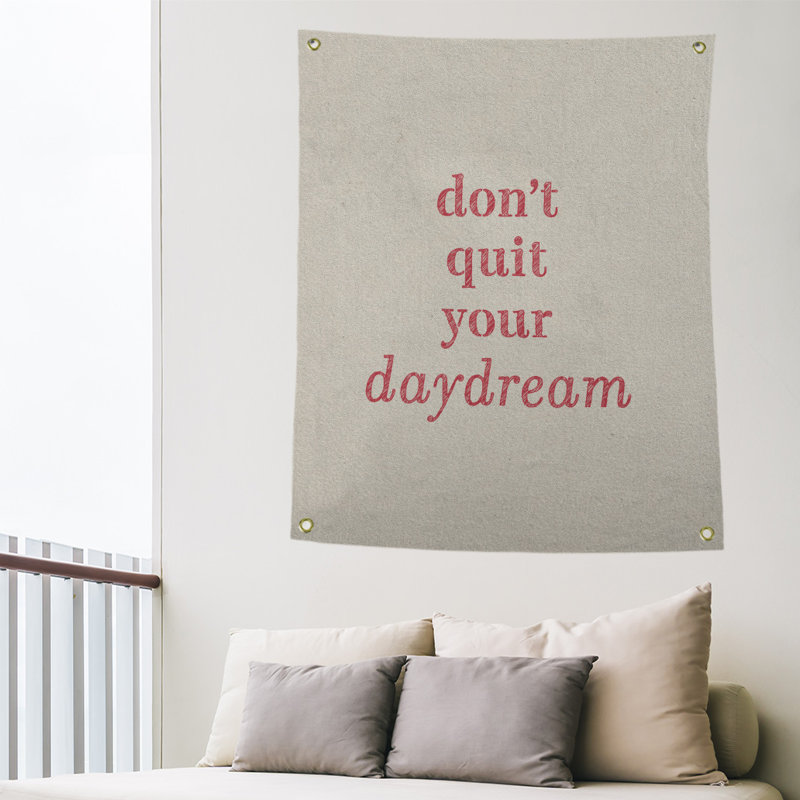 Polyester à la main ne pas quitter votre tapisserie daydream quote, H 80 po x l 59 po, Blanc / Rouge