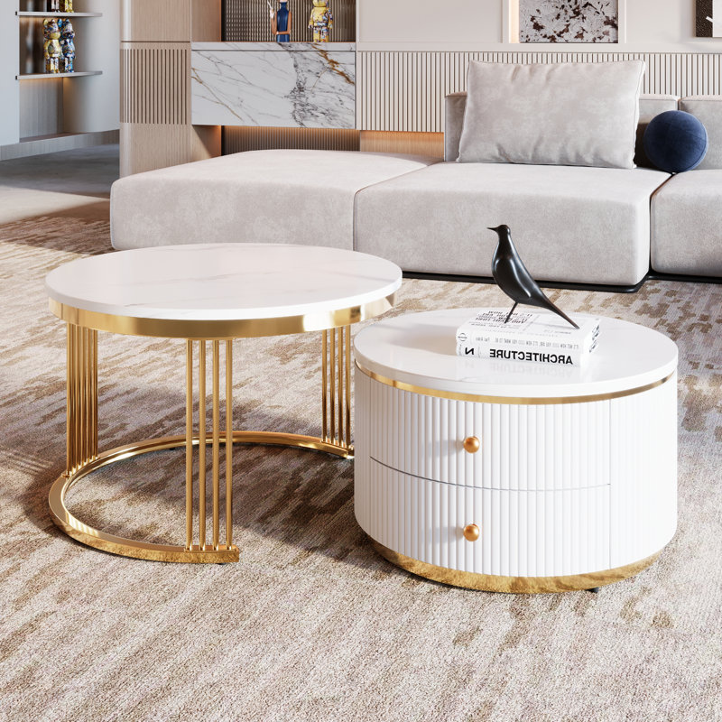 Table basse 2 pièces Modern Modern, Or + blanc