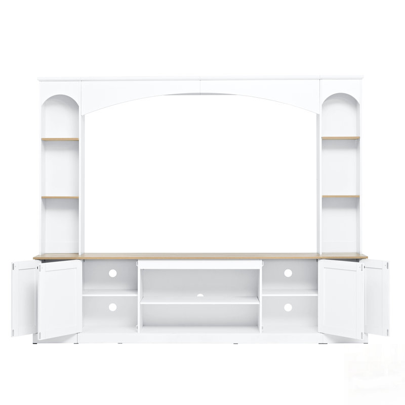 91" Arched Entertainment Center with Bookshelves, Farmhouse TV Stand for TVs up to 70", Media Console with Storage Cabinets and Adjustable Shelves