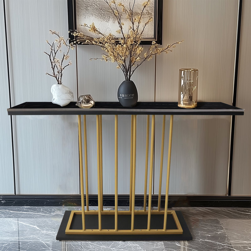 Aketza 30cm Stone Top Console Table, Black