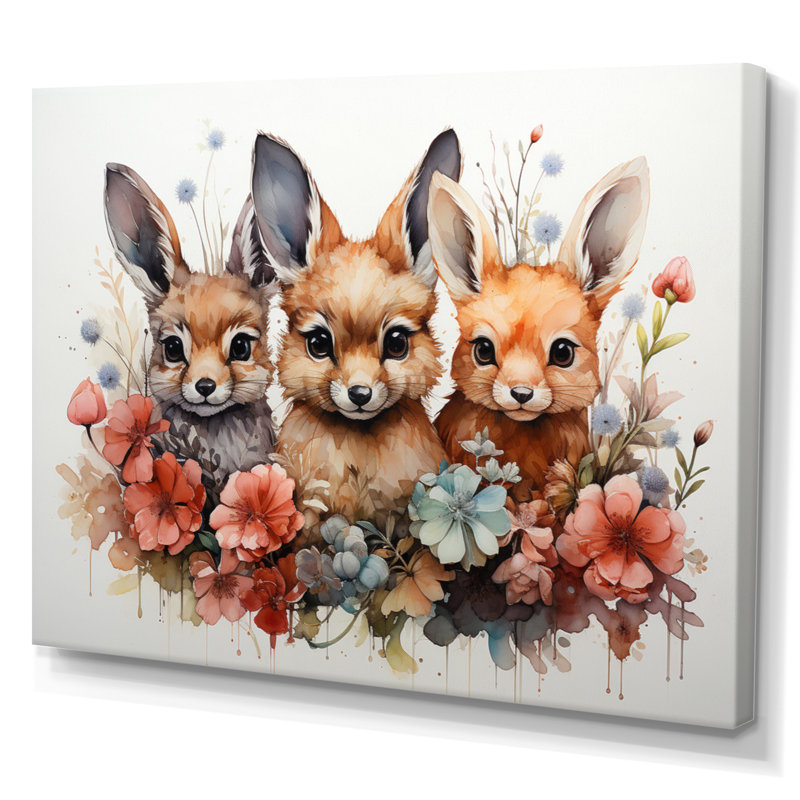 «Dry Watercolor Whimsical Animals» sur impression sur toile, 34" H x 44" W, Toile tendue