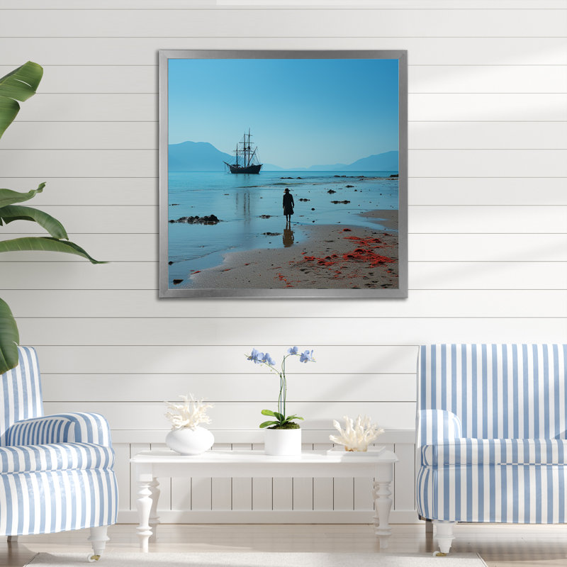 Bateau pirate «Shores Of Red rachat» sur toile, Cadre simple argenté, H 36 po x l 36 po x P 1,5 po
