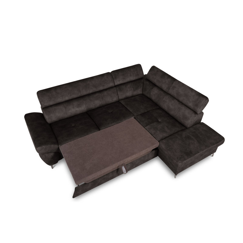 MONTANA Fabric Corner Sofa with Sleeping Function and Storage and Adjustable Headrests, Dark Brown, Right Hand Facing