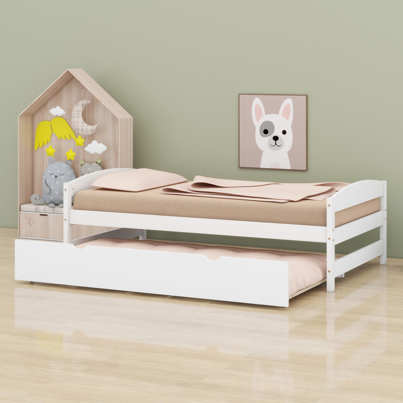 Lit plateforme avec lit gigogne, Blanc