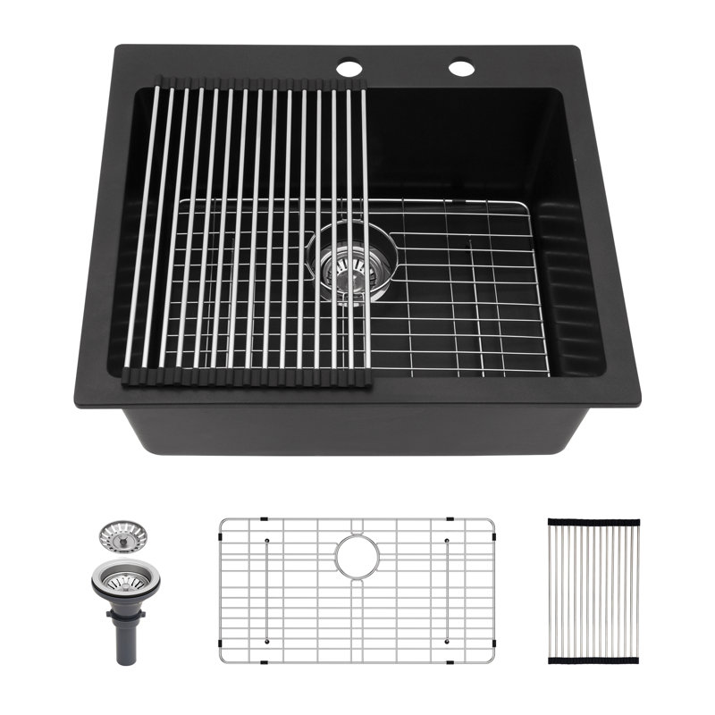 Quartz Kitchen Sink - 25X22" Granite Composite Drop In Kitchen Sink