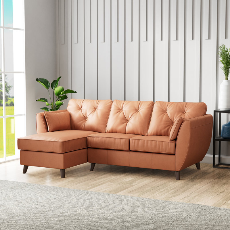 Hoxton 3 Seater Leather Maxi Sofa Chaise, Saddle, Left Hand Facing, Dark Wood