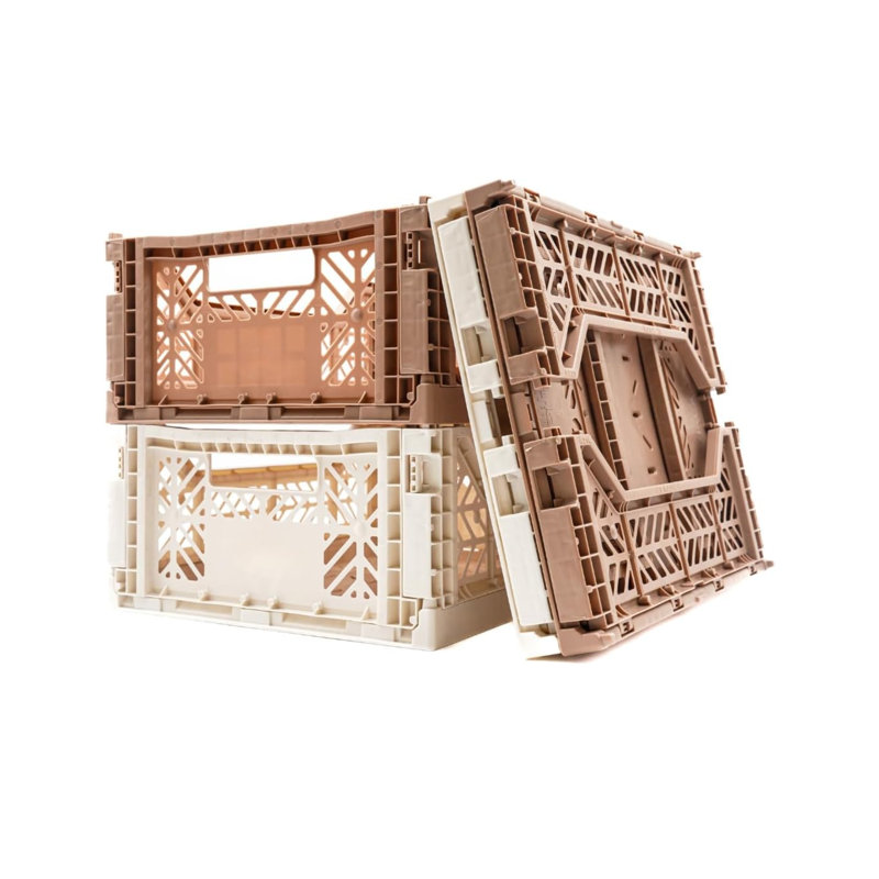 Boîte de rangement pliable, bac de rangement de caisse pliable avec poignées, caisses empilables pour la maison et le bureau (taupe chaud - noix de coco, 14 L, paquet de 4)