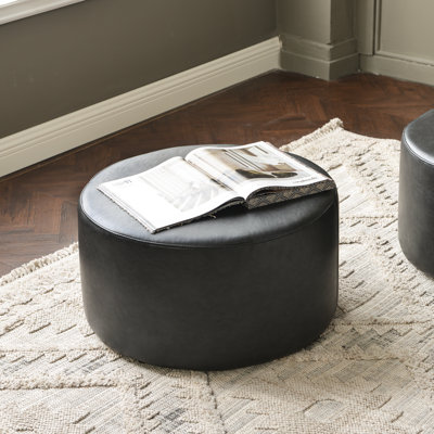 24" Wide Faux Leather Round Upholstered Ottoman