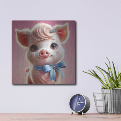  'Cute Pink Pig' by Rey Klimt Metal Wall Art