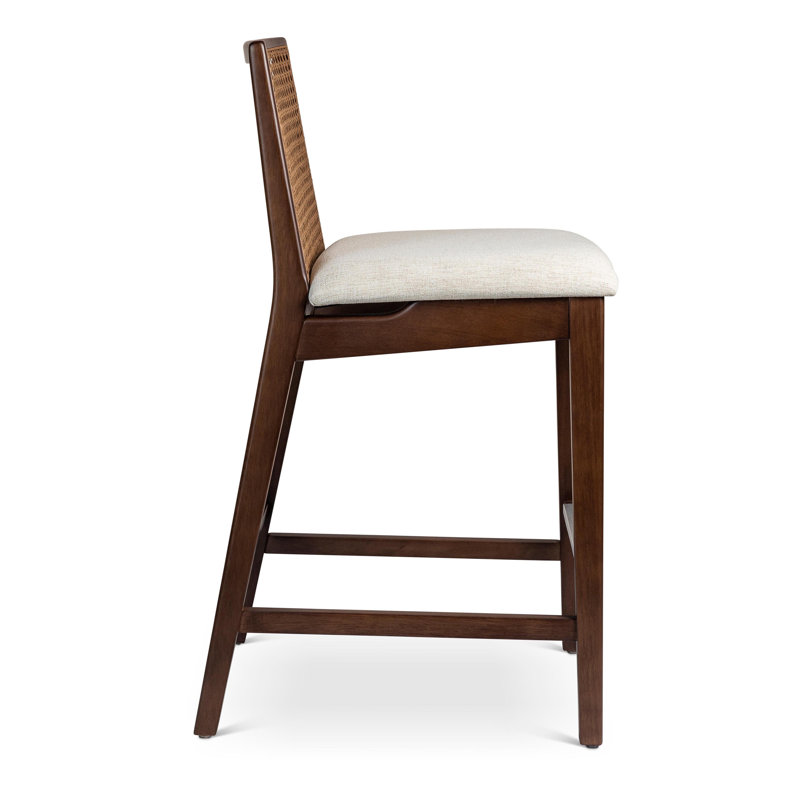 Modern Brazilian Nardia Cane Bar Stool, Medley Ivory/Brown/Natural, Counter Stool (25.5" Seat Height)