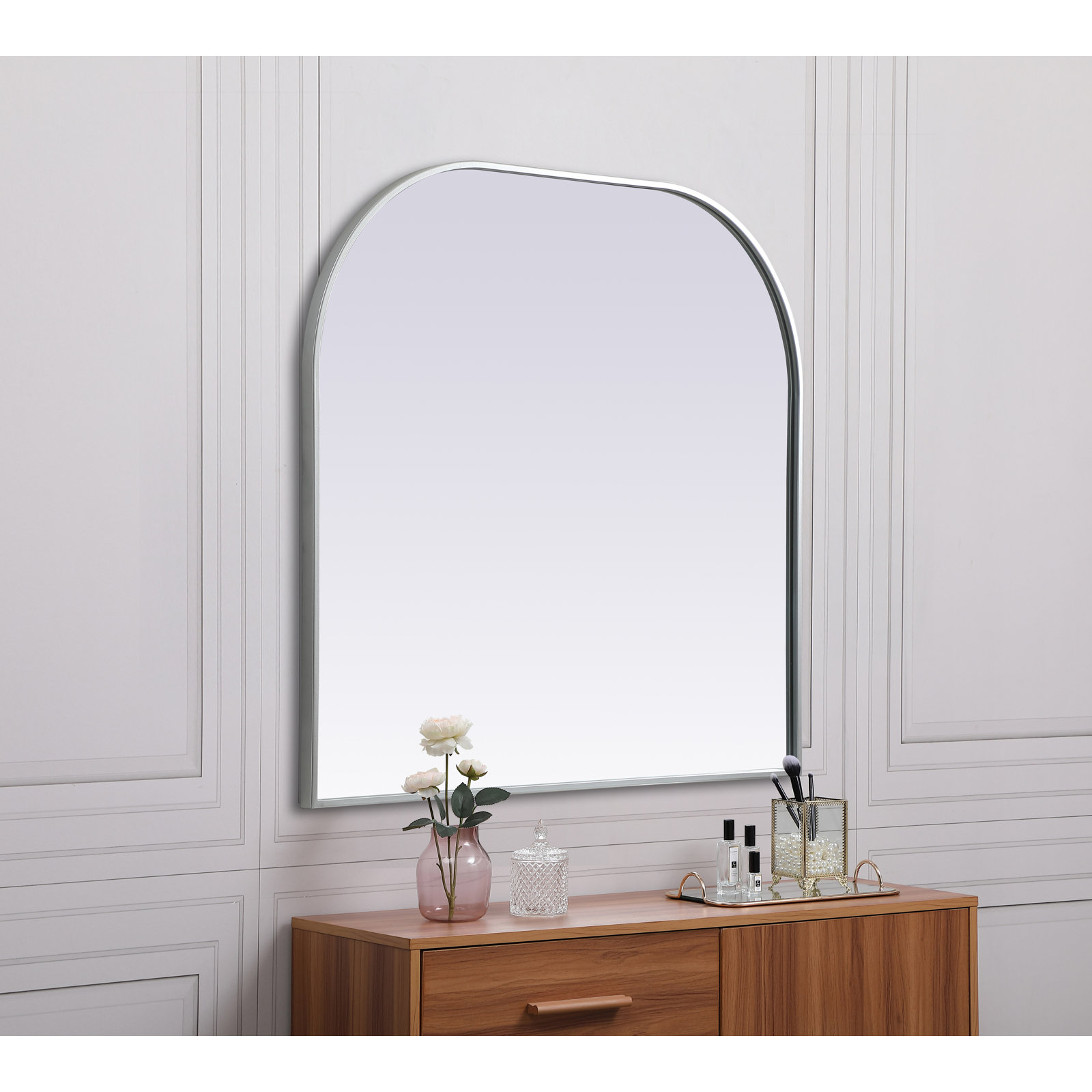Sabine Metal Wide Arch Wall Mirror, Silver, 34" x 36"