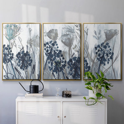 Indigo champ, reproduction sur toile 3 pièces