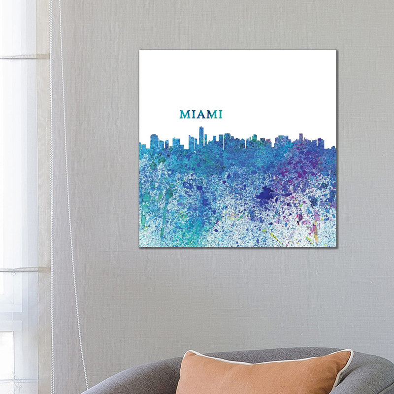 Miami Florida Skyline Silhouette Impressionistic Splash by Markus & Martina Bleichner - Wrapped Canvas Gallery-Wrapped Canvas Giclée