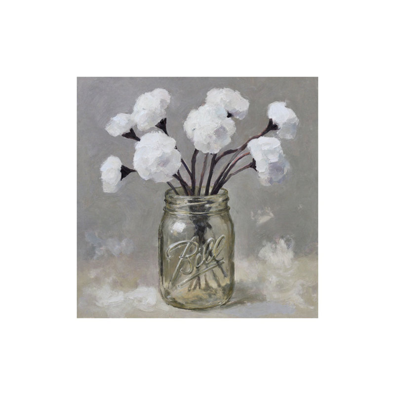 Doux bouquet de coton blanc, art mural sans cadre, 16 x 16