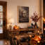 Masque à cornes en bronze avec braises incandescentes - Décoration murale sur toile pour l'Halloween-235327076