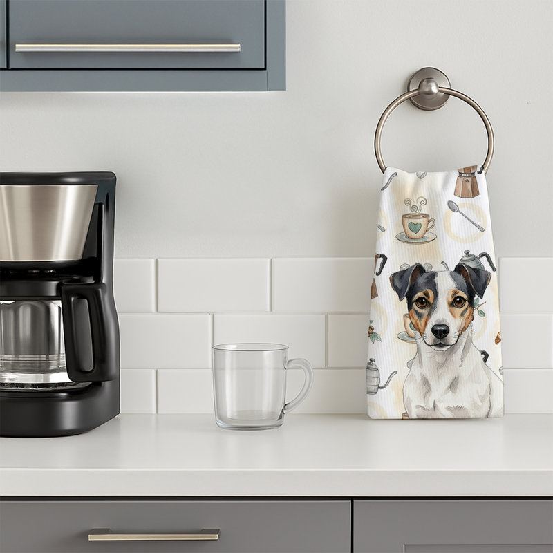 Serviette de cuisine Coffee Bar, Jack Russell terrier blanc et noir