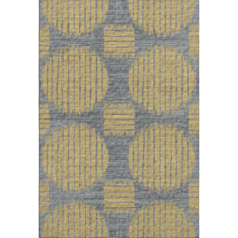 Premium Machine Washable Vivijana AMF119 Yellow, Rectangle 10' x 14'