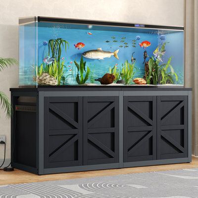 Support pour aquarium de 680 à 750 litres avec prise électrique intégrée, support robuste de 1588 kg avec rangement intégré et portes à fermeture douce pour filtre de décantation, 182 cm (L) x 60 cm (l), noir