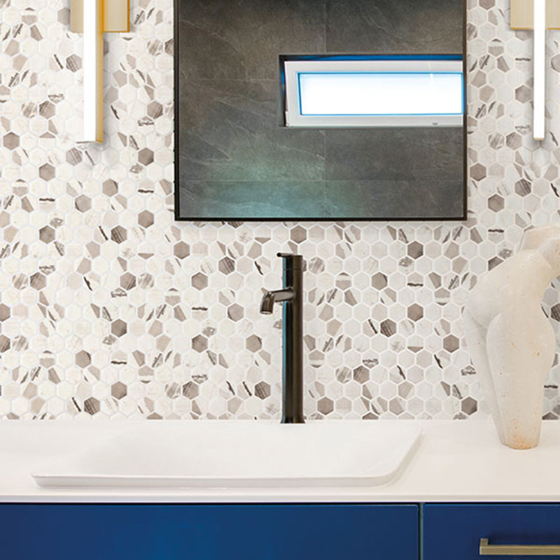 Spectrum Vibrant Hexagon Recycled Glass Mosaic Tile, Jian Cream