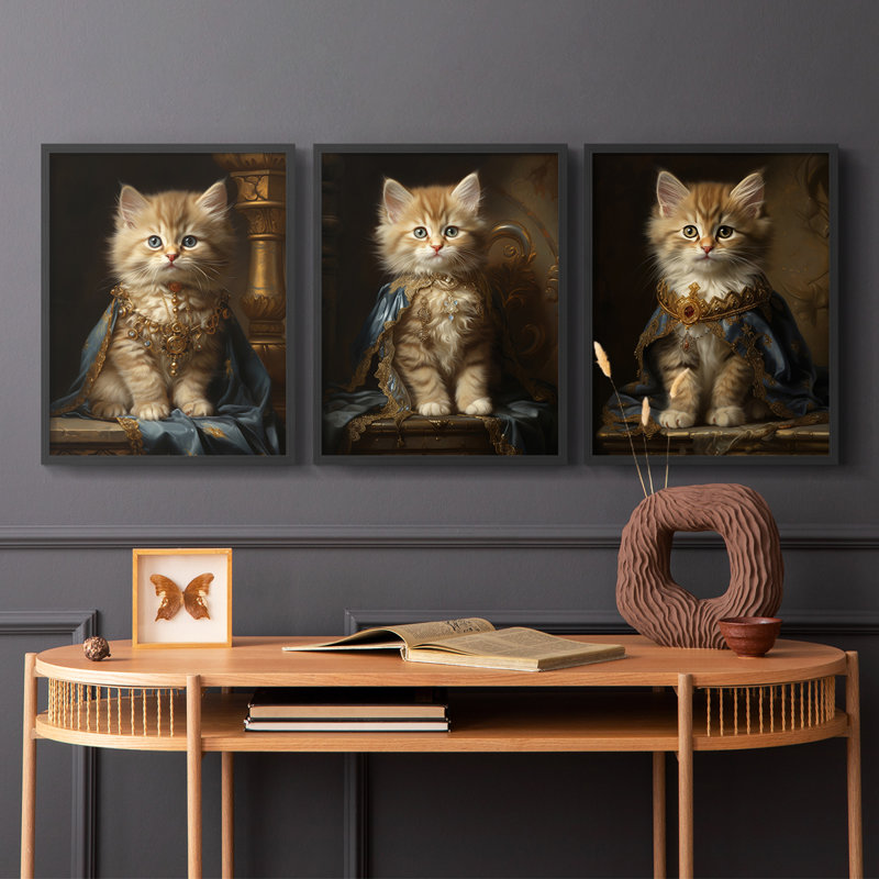 Série royale LXIV - Ensemble de 3 estampes numériques encadrées - Prêt à être accroché, Noir, H 10 po x l 8 po