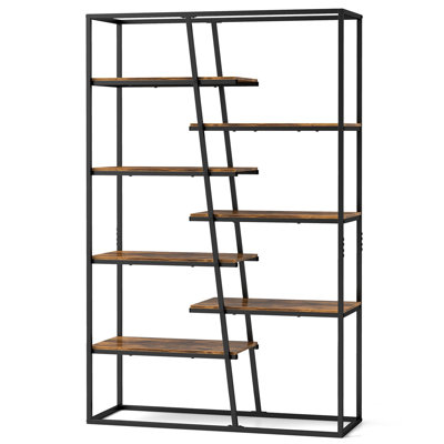 Étagère industrielle à 7 niveaux de 180 cm (71 po), structure métallique robuste, étagères en zigzag pour salon, bureau ou chambre à coucher, noire