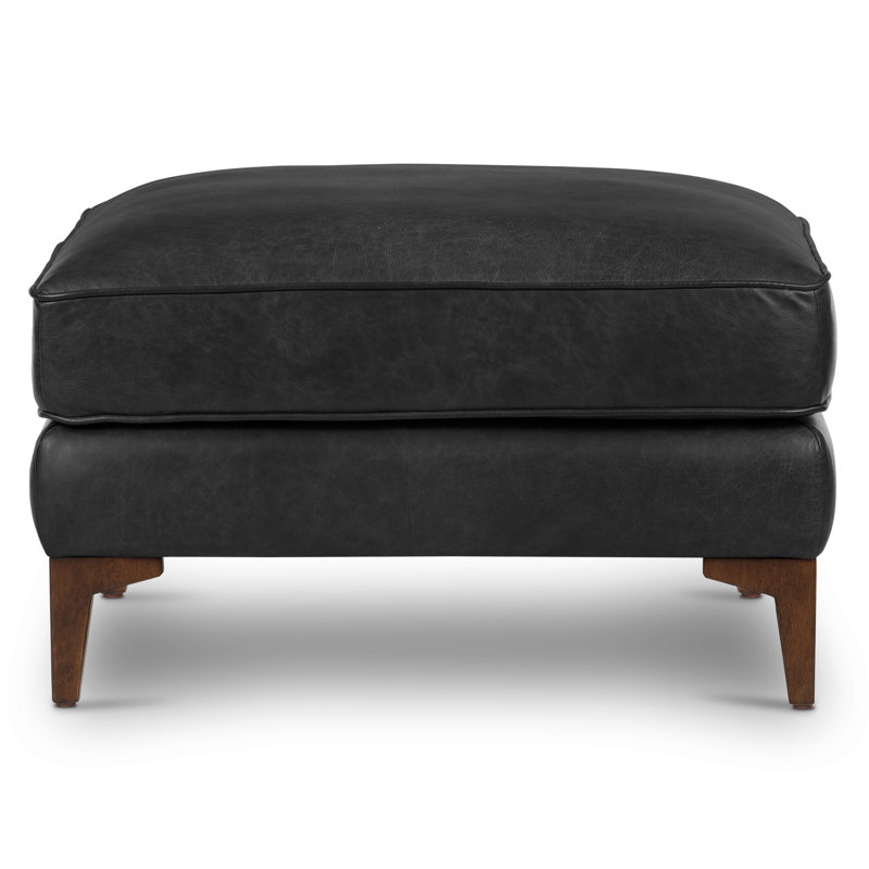 Repose-pieds en cuir véritable Essex, Cuir véritable noir onyx