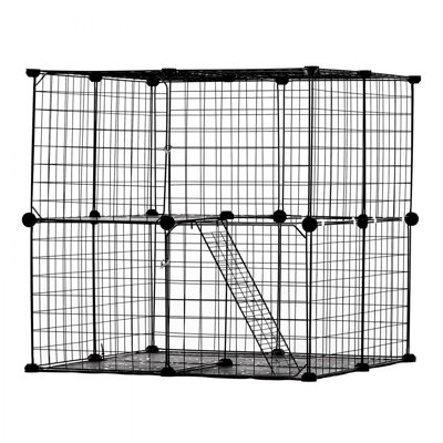 Large 2-tier Cat Cage 28 x 28 x 28" Metal Wire Playpen Catio with Ladder