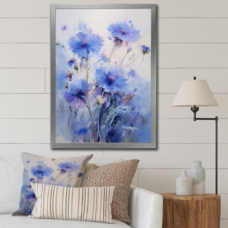 Impression romantique sur toile, "Mauve cornflowers", impression romantique, Argent, H 40 po x l 30 po x P 1,5 po